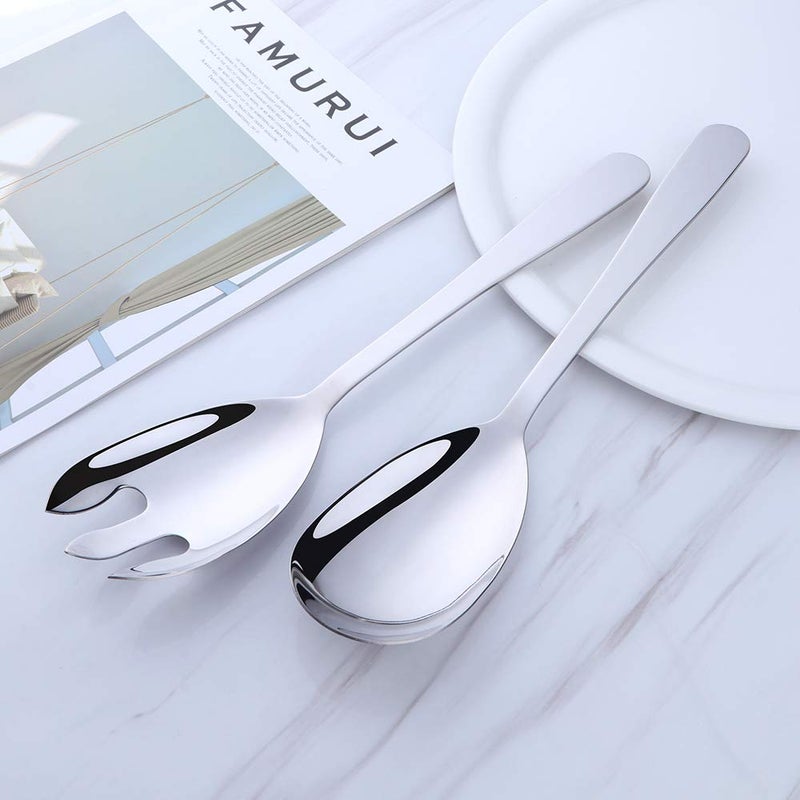 Mingcheng 12 Inches Stainless Steel Salad Server Sets with Salad Spoon and Fork, Cooking Utensils for Kitchen, Simple and Classic Dishwasher Safe(Silver) - Image 3